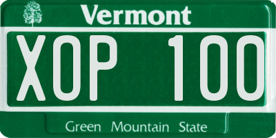 VT license plate XOP100