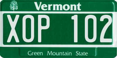 VT license plate XOP102