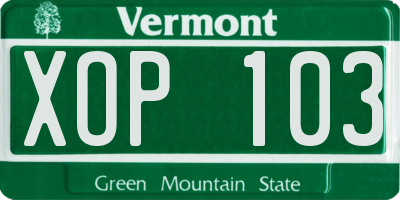 VT license plate XOP103