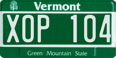 VT license plate XOP104