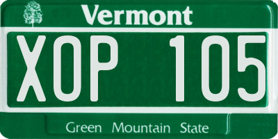 VT license plate XOP105