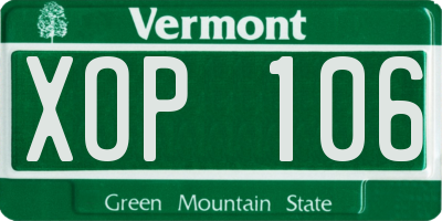 VT license plate XOP106