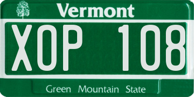 VT license plate XOP108