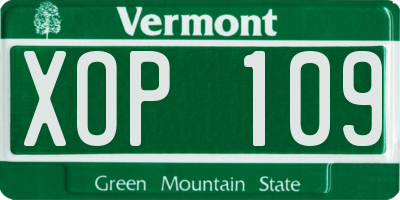 VT license plate XOP109