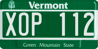 VT license plate XOP112