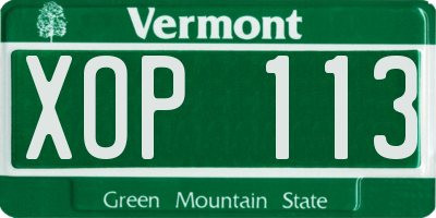 VT license plate XOP113