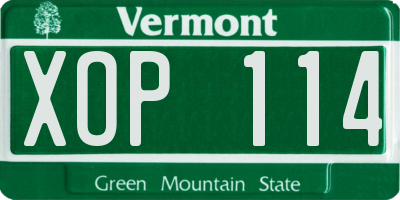 VT license plate XOP114
