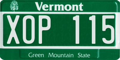 VT license plate XOP115