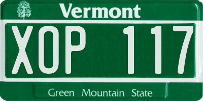 VT license plate XOP117