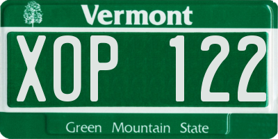 VT license plate XOP122
