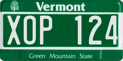 VT license plate XOP124