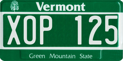 VT license plate XOP125