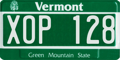VT license plate XOP128