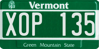 VT license plate XOP135