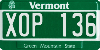 VT license plate XOP136