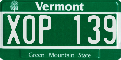 VT license plate XOP139