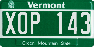 VT license plate XOP143