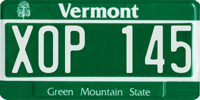VT license plate XOP145