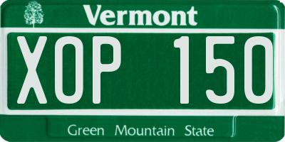 VT license plate XOP150