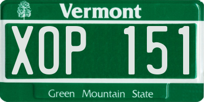 VT license plate XOP151