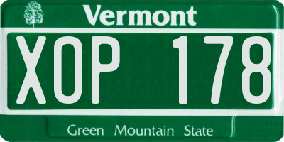 VT license plate XOP178
