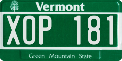 VT license plate XOP181