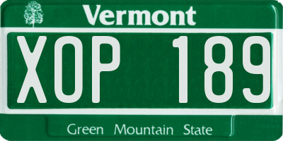 VT license plate XOP189