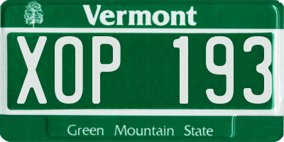VT license plate XOP193