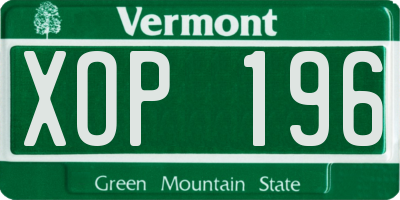 VT license plate XOP196