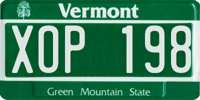 VT license plate XOP198