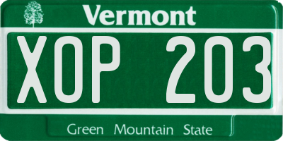 VT license plate XOP203