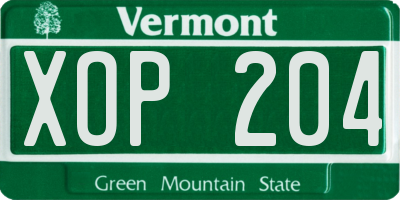 VT license plate XOP204