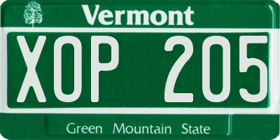 VT license plate XOP205