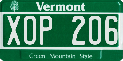 VT license plate XOP206