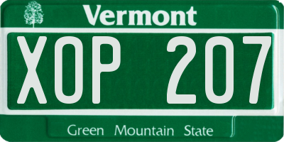 VT license plate XOP207