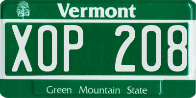 VT license plate XOP208