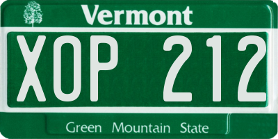 VT license plate XOP212