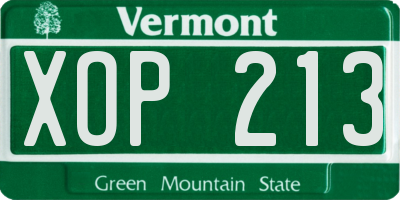 VT license plate XOP213