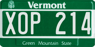 VT license plate XOP214
