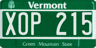 VT license plate XOP215