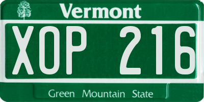 VT license plate XOP216
