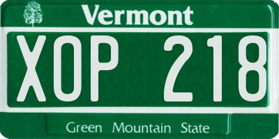 VT license plate XOP218