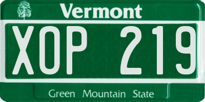 VT license plate XOP219