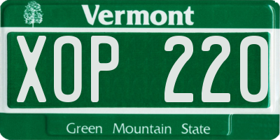 VT license plate XOP220