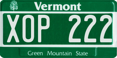 VT license plate XOP222