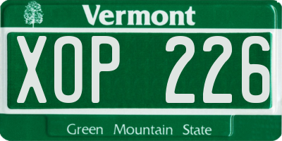 VT license plate XOP226