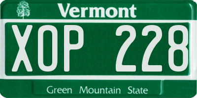 VT license plate XOP228