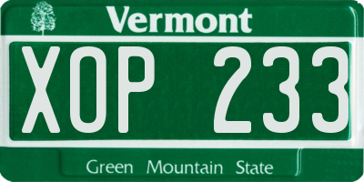VT license plate XOP233
