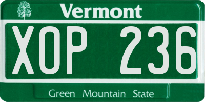 VT license plate XOP236