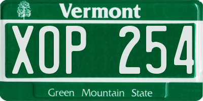 VT license plate XOP254